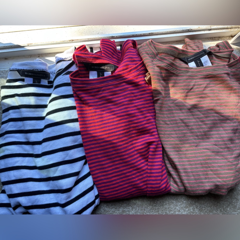 BCBGMaxAzria Lot of 3 striped women’s tops.